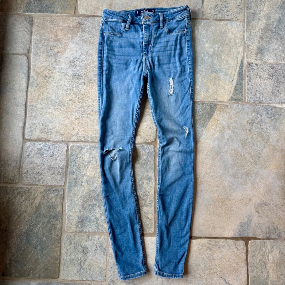 Y2K Hollister‎ High-Rise Distressed Jean Leggings Size 1 Medium Wash